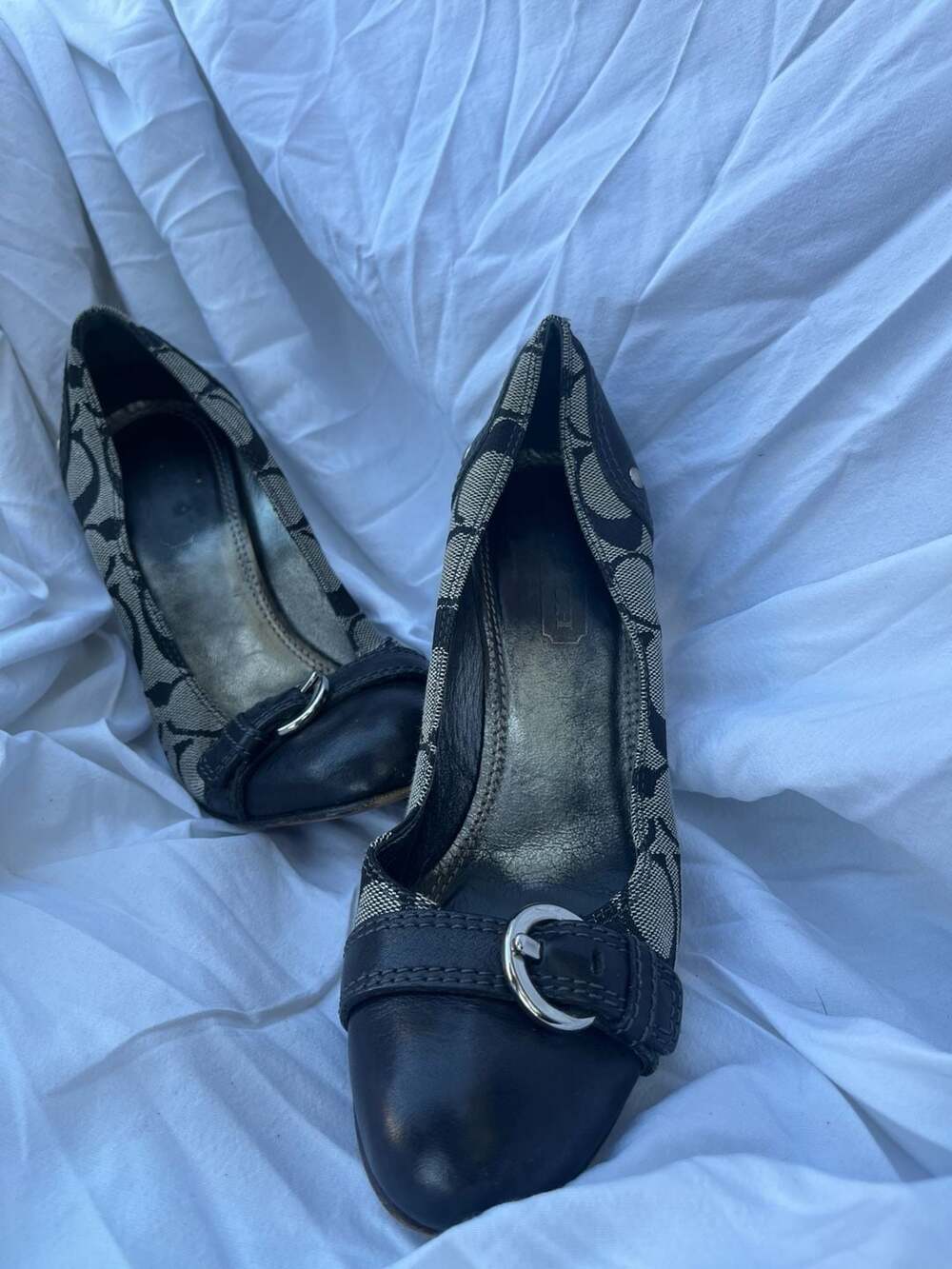 Coach Signature Monogram Heels Black Leather Pumps